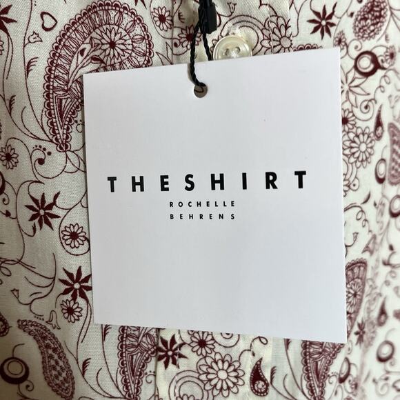 Rochelle Behrens The Shirt Red Cream Paisley Floral Womens M Career Boho Preppy - Picture 5 of 7